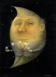 Žonglující půlměsíc (tužka a pastelky na papíře) (pár 150068)