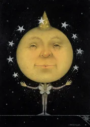 Žonglování s úplňkem (tužka a pastelky na papíře) (pár 150067)