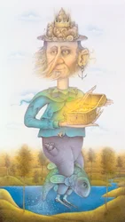 Neptun (tužka a barevné pastelky na papíře) (pár 155032)