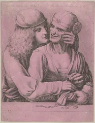 Mladý muž hladící starou ženu, 1646