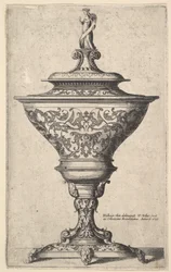 Zdobený pohár na nohách masek, 1645.