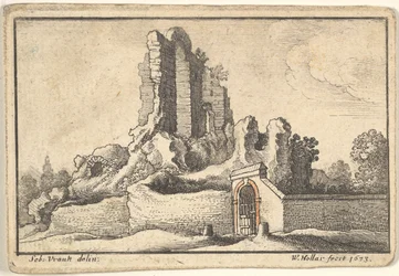 Ruiny a zamřížovaná brána na kopci Esquiline v Římě, 1673.
