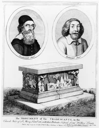 Pomník živnostníků na dvoře kostela sv. Marie Lambeth, hospoda. v roce 1793