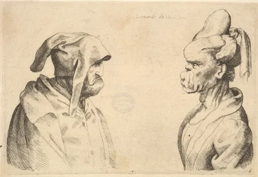 Dvě deformované hlavy proti sobě, 1625-77.