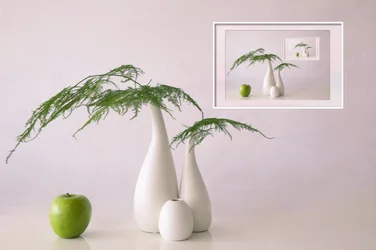 Minimalistické zátiší se zeleným jablkem