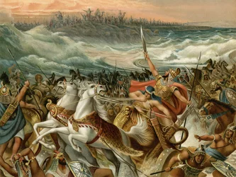 Záchrana Izraelitů z Rudého moře (barva litho)