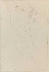 Nymfa a satyr, asi 1915 (Grafit na papíře)