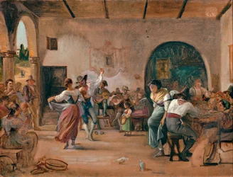 Tanec v Osterii, asi 1860 (olej na kartě)