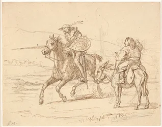 Zatímco Sancho přihlíží, Don Quijote zaútočí
