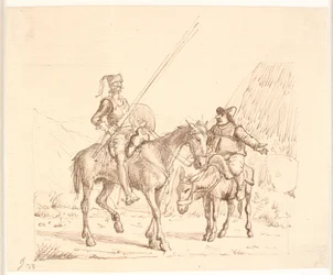 Sancho na oslu něco vysvětluje Donu Quijotovi