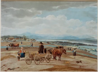 Farmářský vůz v podhůří Alp