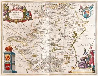 Hertfordské hrabství, v "Theatrum Orbis Terrarum, sive Atlas Novus" Willema Blaeua, Amsterdam