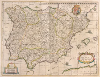 Iberský poloostrov, v "Theatrum Orbis Terrarum, sive Atlas Novus" Willema Blaeua, Amsterdam