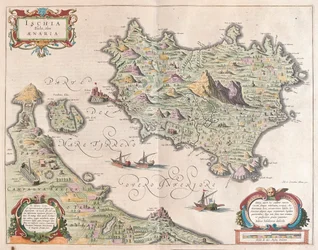 Ostrov Ischia, Itálie, v "Theatrum Orbis Terrarum, sive Atlas Novus" Willema Blaeua, Amsterdam