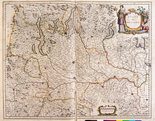 Lombardie, Itálie, v "Theatrum Orbis Terrarum, sive Atlas Novus" Willema Blaeua, Amsterdam