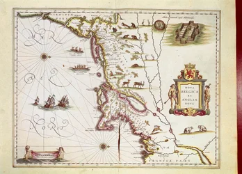 Mapa Nova Belgica nebo Nové Belgie a Anglia Nova nebo Nová Anglie od Willema Janszoona Blaeu