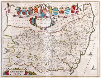 Suffolk, v "Theatrum Orbis Terrarum, sive Atlas Novus" Willema Blaeua, Amsterdam