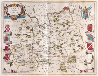 Surrey, v "Theatrum Orbis Terrarum, sive Atlas Novus" Willema Blaeua, Amsterdam