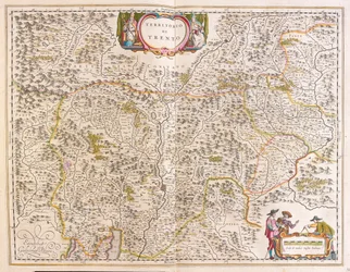 Trento, Itálie, v "Theatrum Orbis Terrarum, sive Atlas Novus" Willema Blaeua, Amsterdam