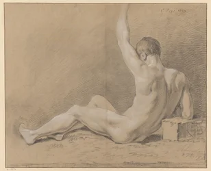 sedící mužský akt, pohled zezadu (1. cena 1769)