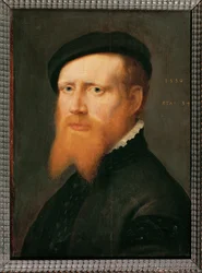 Portrét muže s vousy a čepicí (malba na dubovém dřevě)