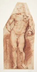 Starožitná socha „Belvedere Antinous“ při pohledu zepředu
