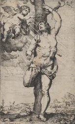 Umučení svatého Šebestiána s anděly korunovanými vlevo nahoře, ca. 1620-32..