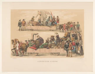 Pátá skupina utrechtské maškarády v roce 1856 Přírodní zdroj (název na objektu) Naše vlast asi v polovině 17. století, navržená H.H. studenti, členové Mutua Fides, na oslavu 220. výročí Utrechtsche Hoogeschool,