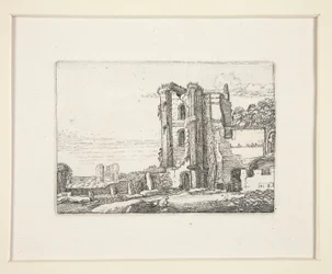 Zničená věž vpravo od středu, Plate 2 z The Set of the Landscapes