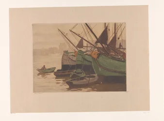 Tři rašelinové lodě s veslicemi v IJ Barges in 