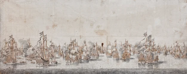 Bitva u Fehmarnu, kolem 1650 (inkoust a mytí na papíře)