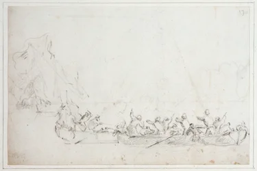 Boj na lodích mezi holandskými nebo anglickými a barbarskými piráty, asi 1675 (křída)