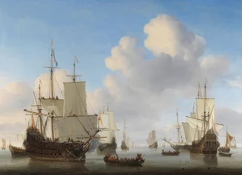 Nizozemské lodě na klidném moři. Kolem 1665