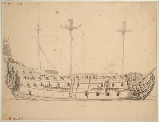 Portrét lodi Victory, 2. stupeň, postavena 1620, 82 děl, přestavěna 1666, cca 1672 (grafit, šedá barva)