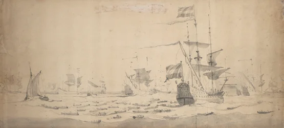 Nizozemská flotila ležící ve větru: válečná rada, asi 1665 (grafit, šedá barva)