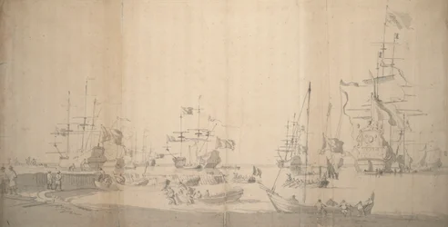 Weyschuit vytahovaný na břeh v přeplněném přístavu, asi 1672 (grafit)