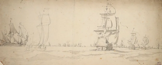 Nizozemské lodě se blíží k hlavní flotile, May 1672, asi 1672 (grafit, šedá barva)