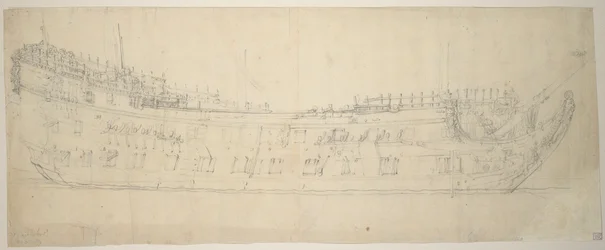 Portrét lodi "Swiftsure", 64 děl, postavené v roce 1621 a přestavěné v roce 1653.