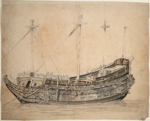 Portrét "Vrijheid", 50dělové lodi amsterdamské admirality, postavené v roce 1651 a vyhozené do povětří v roce 1676, asi 1653 (grafit, šedá barva, hnědé pero, tuš)