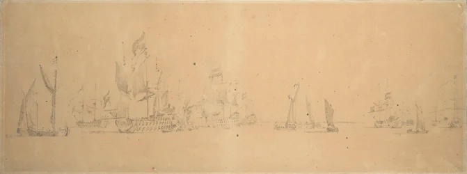 Nizozemská flotila v lehkém vzduchu, asi 1666 (grafit, šedá barva)