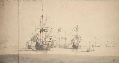 Tromp v "Oosterwijku" salutuje, asi 1664 (grafit, šedá barva)