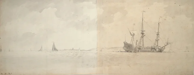 Nizozemská válečná loď na kotvě, asi 1666 (grafit)