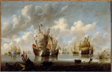Boj v Severním moři v 17. století Obraz Willema van de Velde le Jeune (1633-1707)