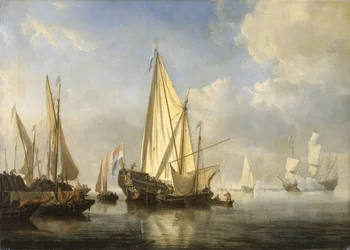 Přeprava v klidu s jachtou States Yacht u konce mola, cca 1680 (olej na plátně)
