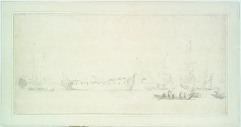 Spuštění anglické lodi, pravděpodobně "James Galley", asi 1676 (grafit a wash, šedá)