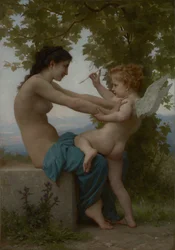 Mladá dívka bránící se Erosu, asi 1880 (olej na plátně)