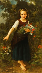 Holčička u potoka držící svazek květin, 1886