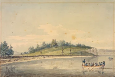 Pozoruhodné podepřené tyče v Port Townsend, v zálivu Georgia