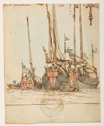 f.62 160’ Nov 22. Plavidla u Tin-hau.’  , z alba 372 kreseb krajin, pobřeží, kostýmů a každodenního života vytvořených během velvyslanectví lorda Macartneyho u čínského císaře v letech 1792 až 1794 (tužka a akvarel na papíře)