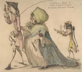 Long Thomas a Mad-le G-d jdou do Pantheonu ve svých přirozených maskách, 1. května 1773.